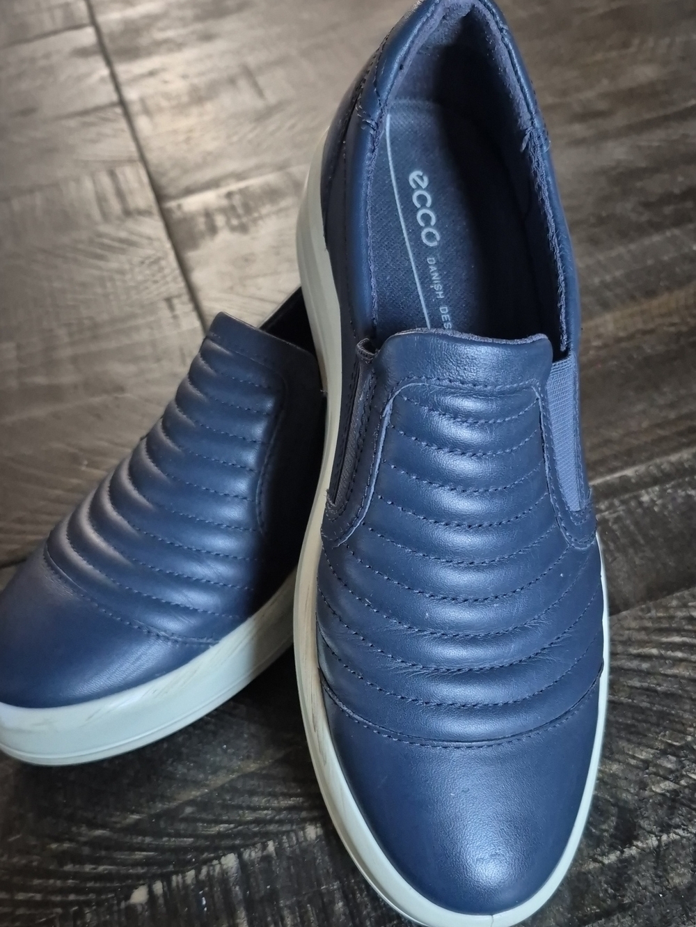 Ecco Navy Quilted Slip-On Sneakers with White Soles